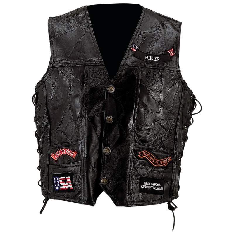LEATHER VEST W/ 14 PATCHES-3X
