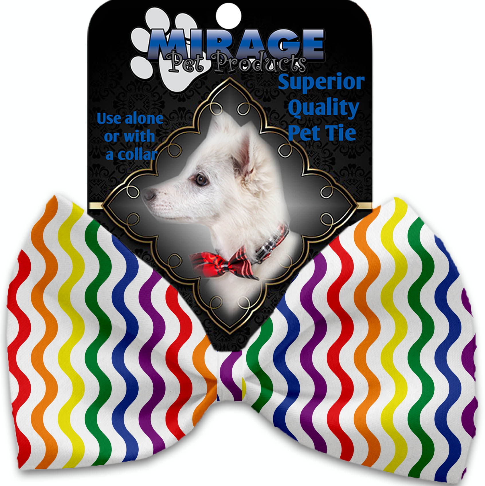 Rainbow Fun Stripes Pet Bow Tie Collar Accessory with Velcro
