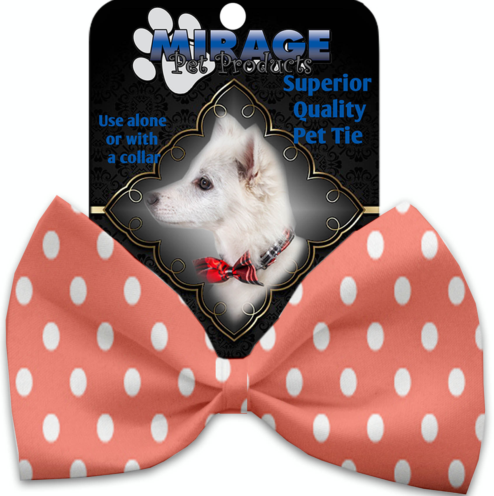 Peach Polka Dots Pet Bow Tie Collar Accessory with Velcro
