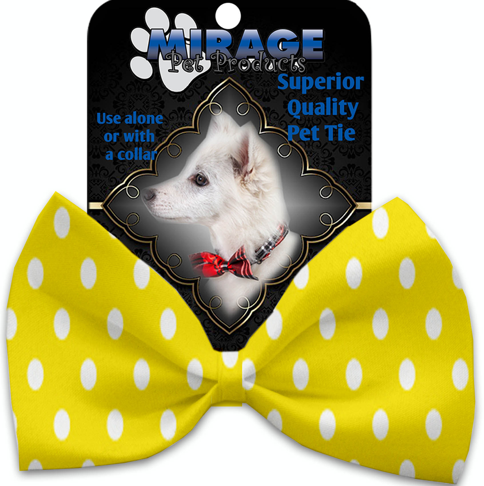 Yellow Polka Dots Pet Bow Tie Collar Accessory with Velcro