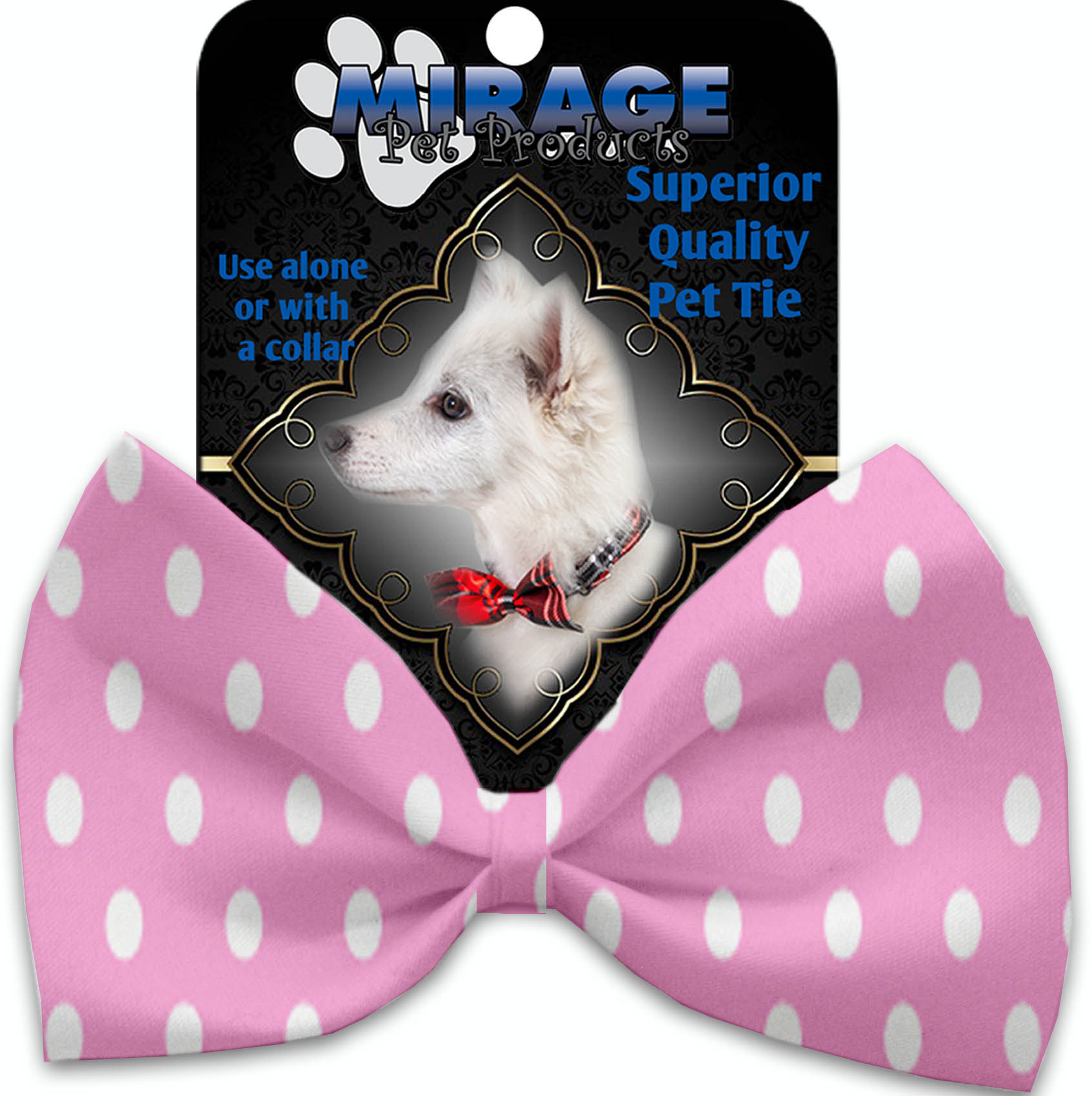 Pink Polka Dots Pet Bow Tie Collar Accessory with Velcro