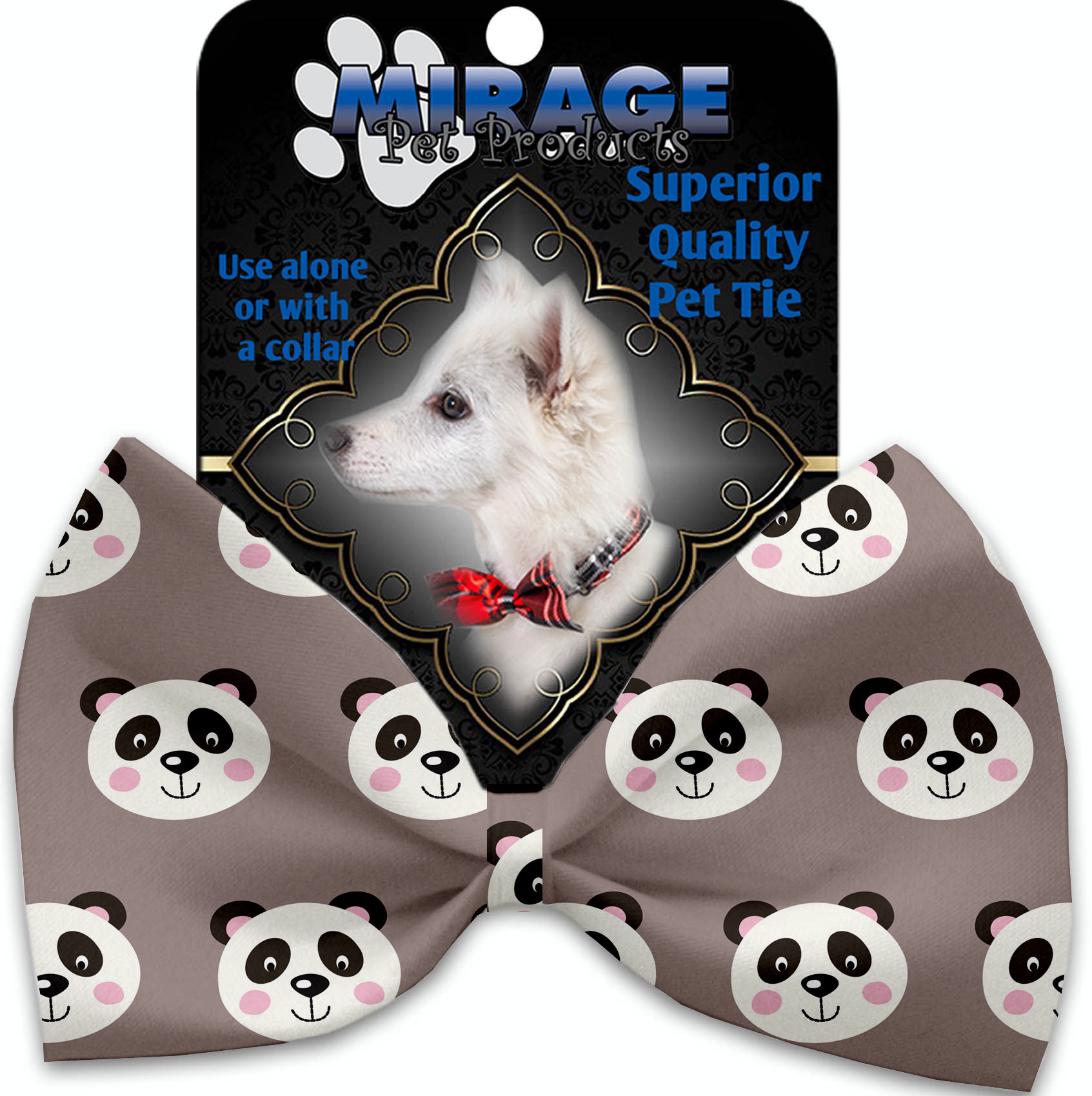 Grey Pandas Pet Bow Tie Collar Accessory with Velcro