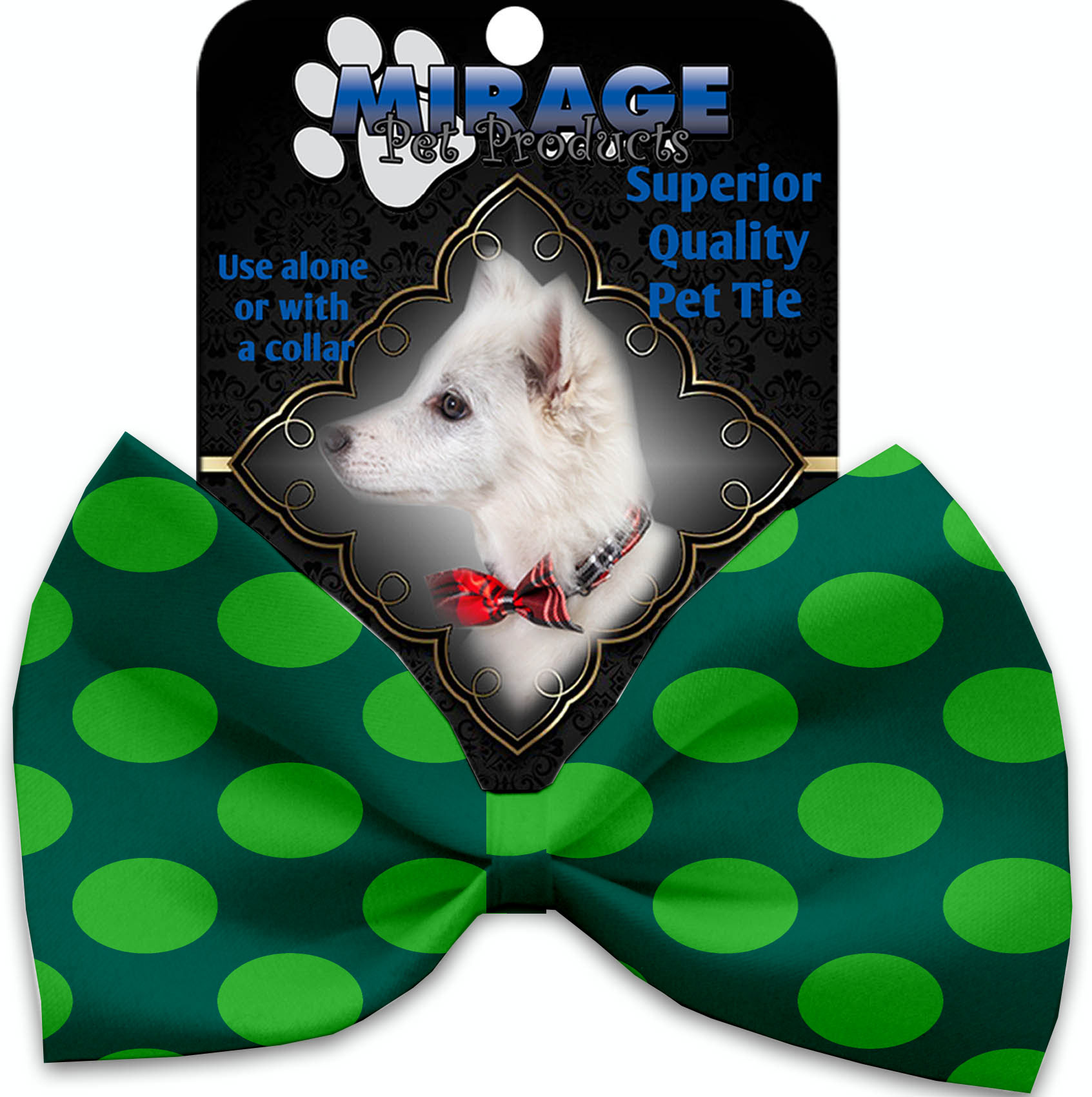 Green on Green Dots Pet Bow Tie