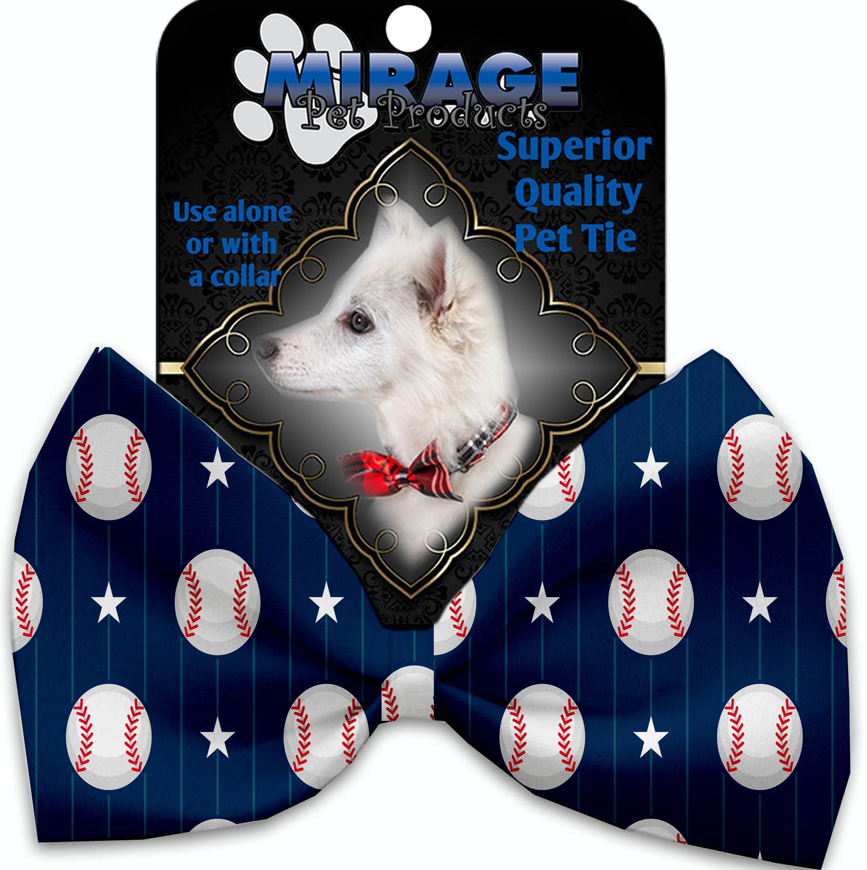 Baseball Pinstripes Pet Bow Tie Collar Accessory with Velcro