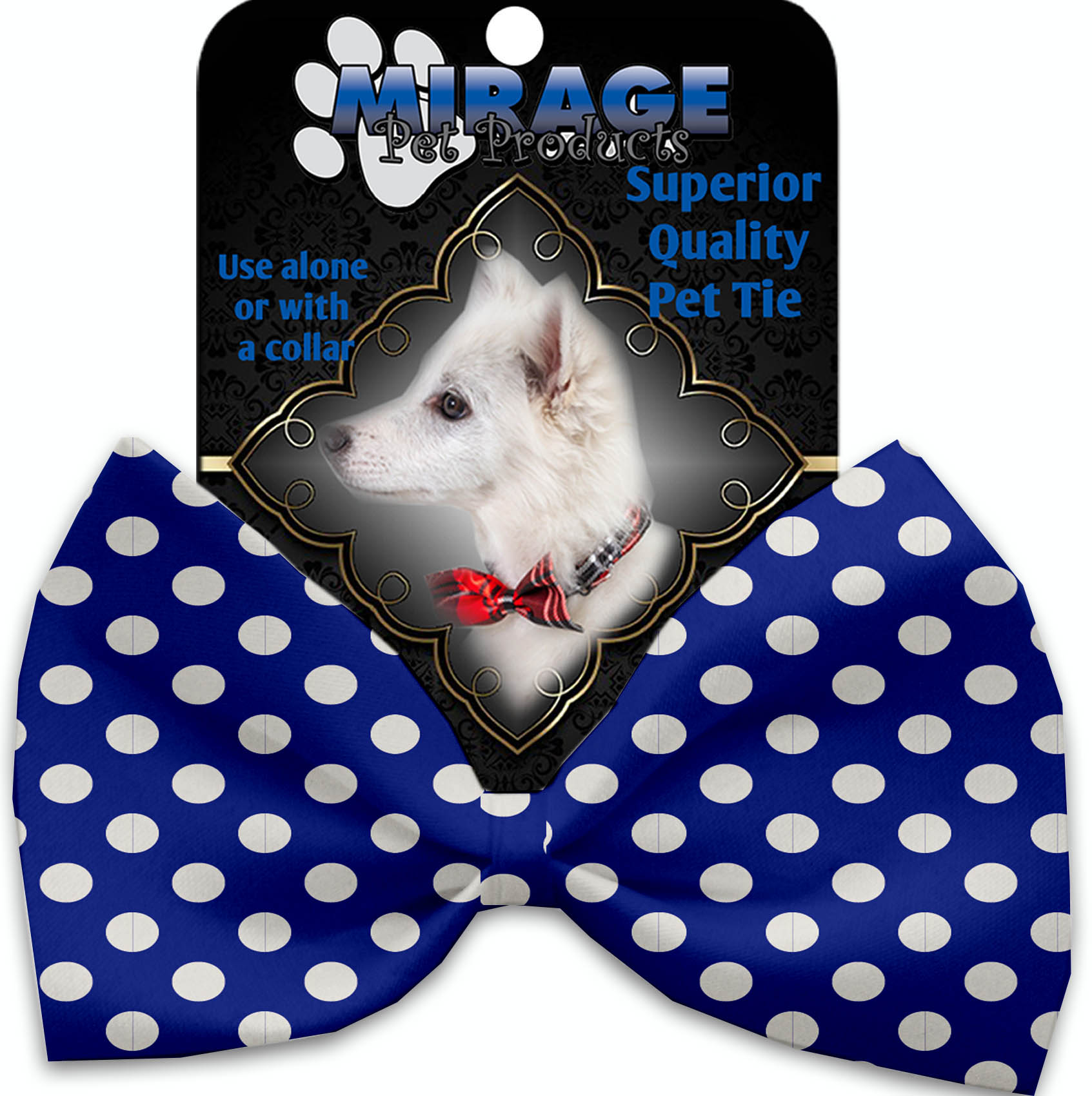 Bright Blue Swiss Dots Pet Bow Tie Collar Accessory with Velcro