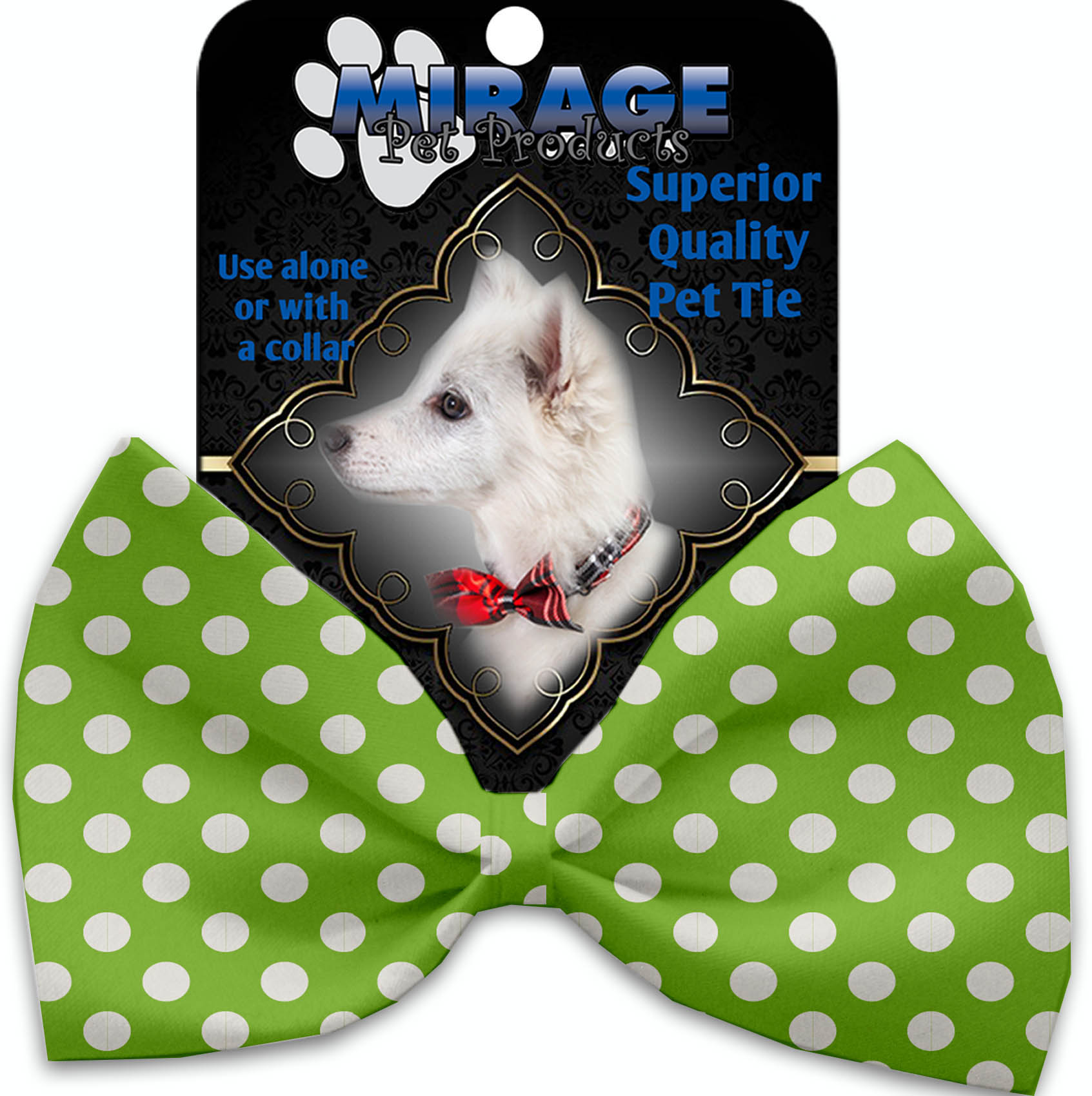Lime Green Swiss Dots Pet Bow Tie