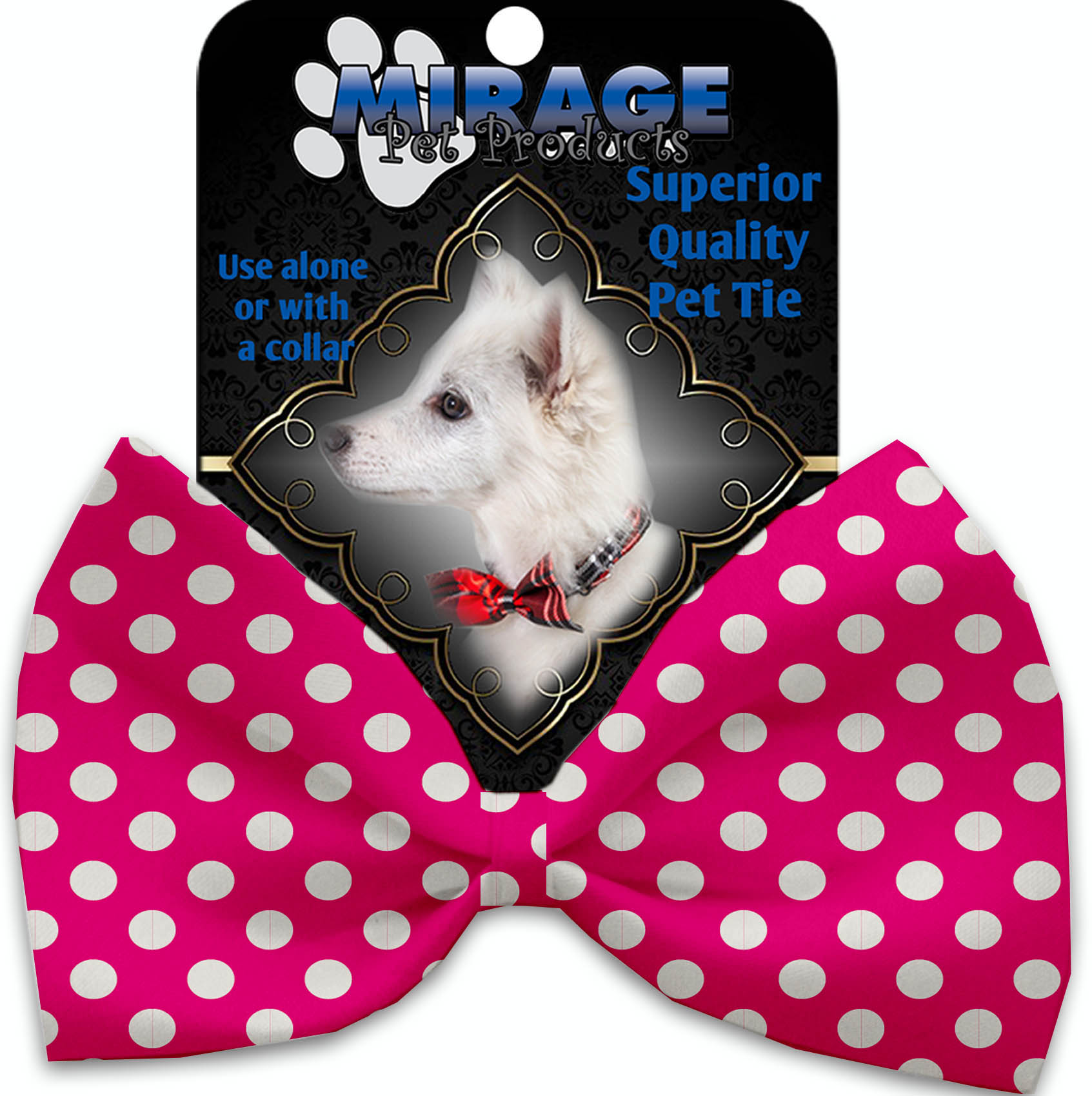 Hot Pink Swiss Dots Pet Bow Tie Collar Accessory with Velcro