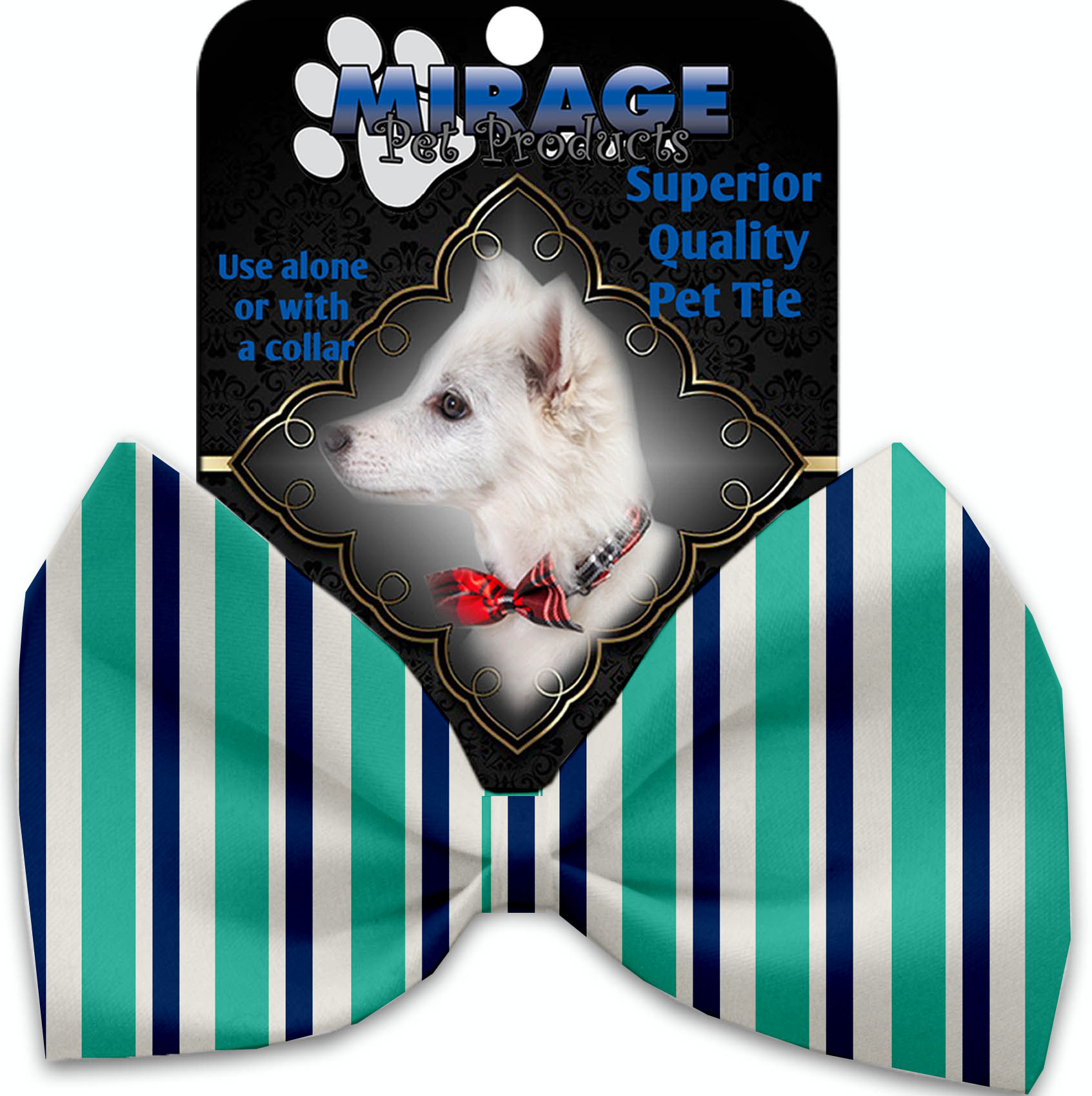Aquatic Stripes Pet Bow Tie Collar Accessory with Velcro
