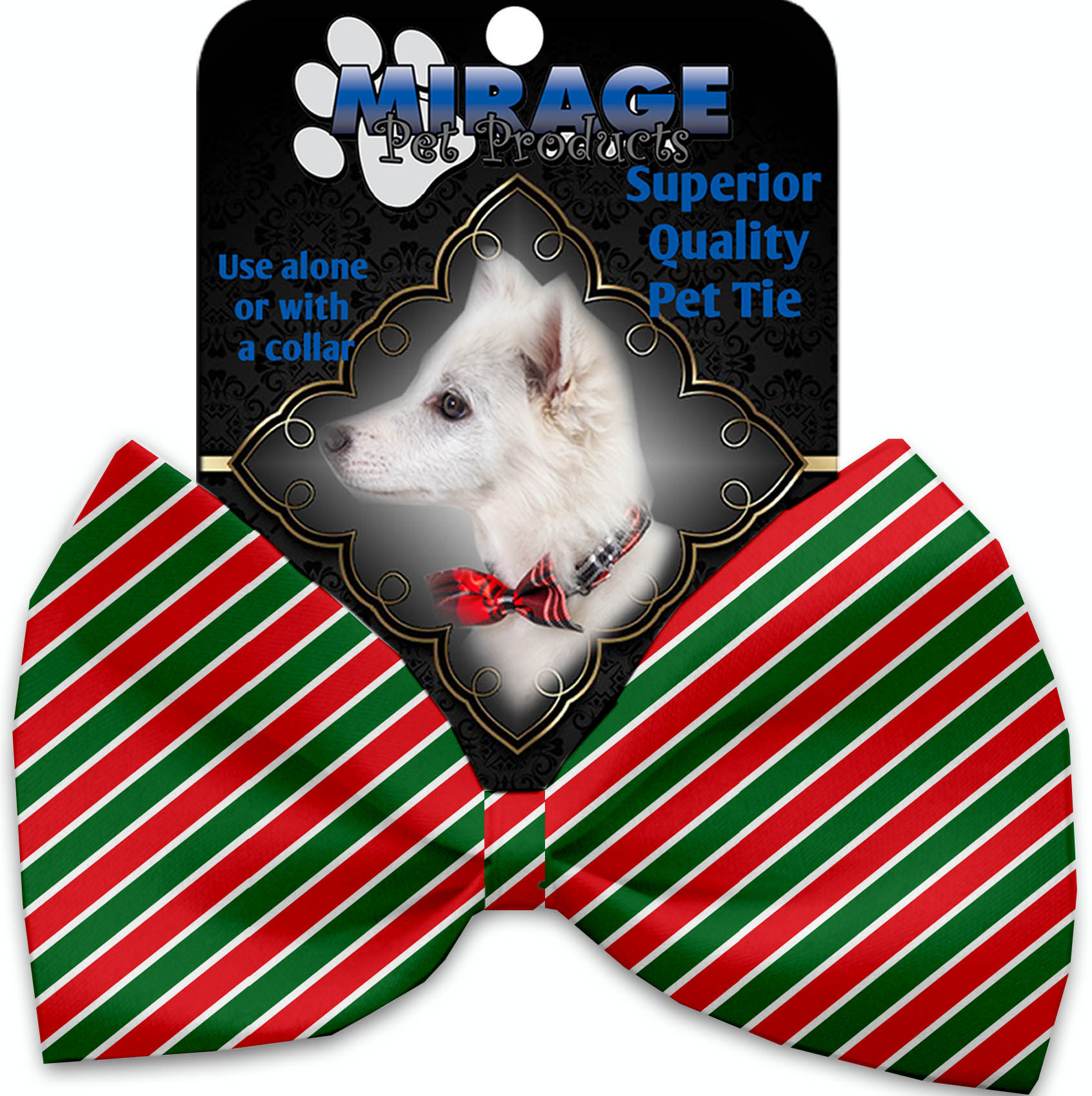 Christmas Stripes Pet Bow Tie Collar Accessory with Velcro