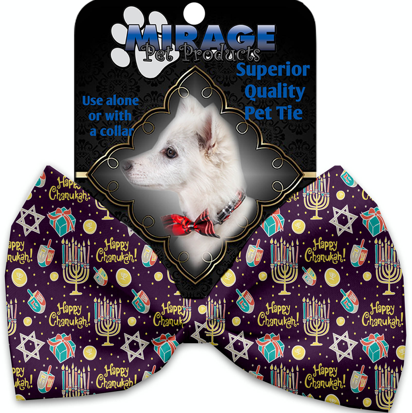 Happy Chanukah Pet Bow Tie Collar Accessory with Velcro