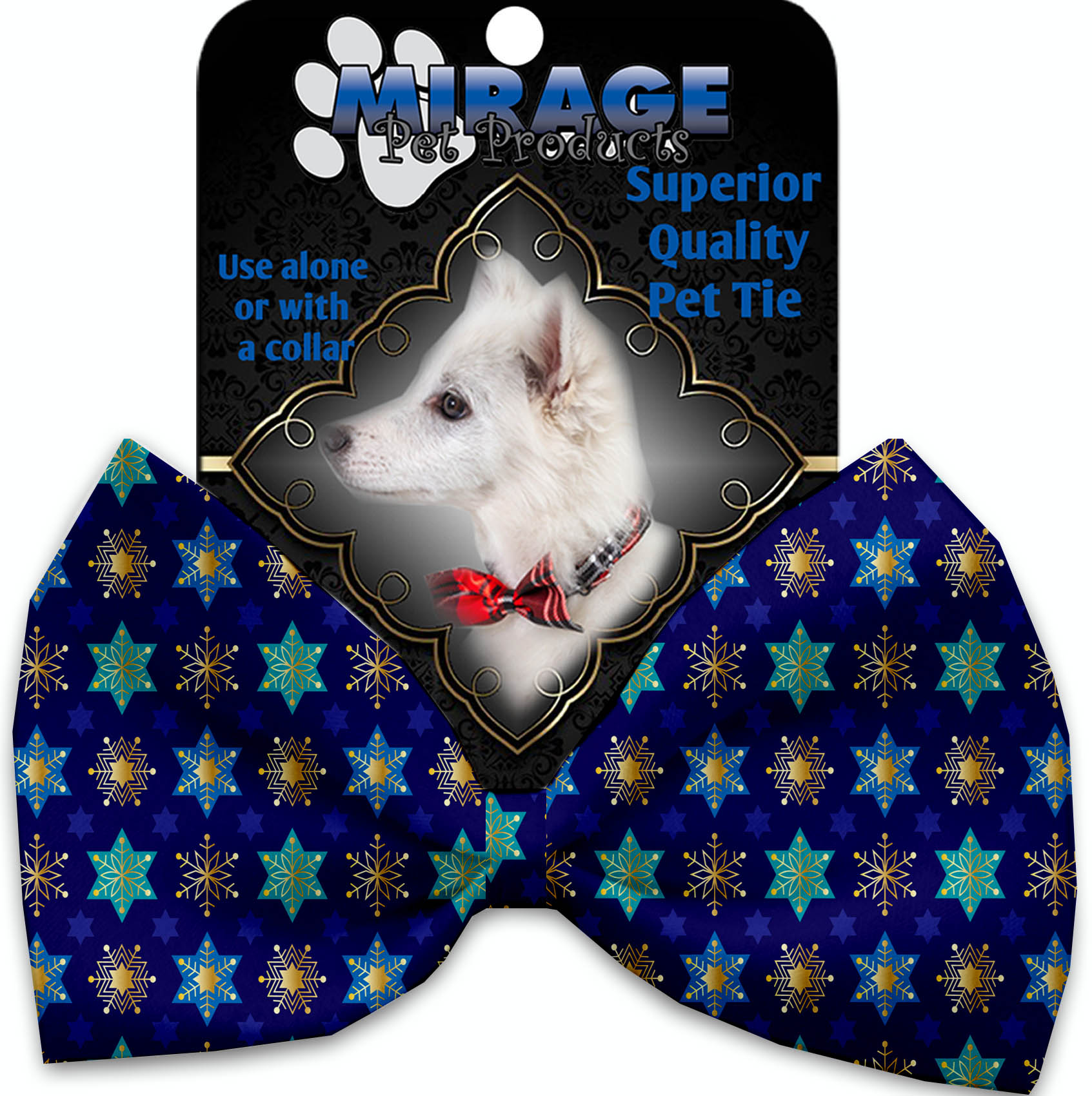 Star of David and Snowflakes Pet Bow Tie Collar Accessory with Velcro