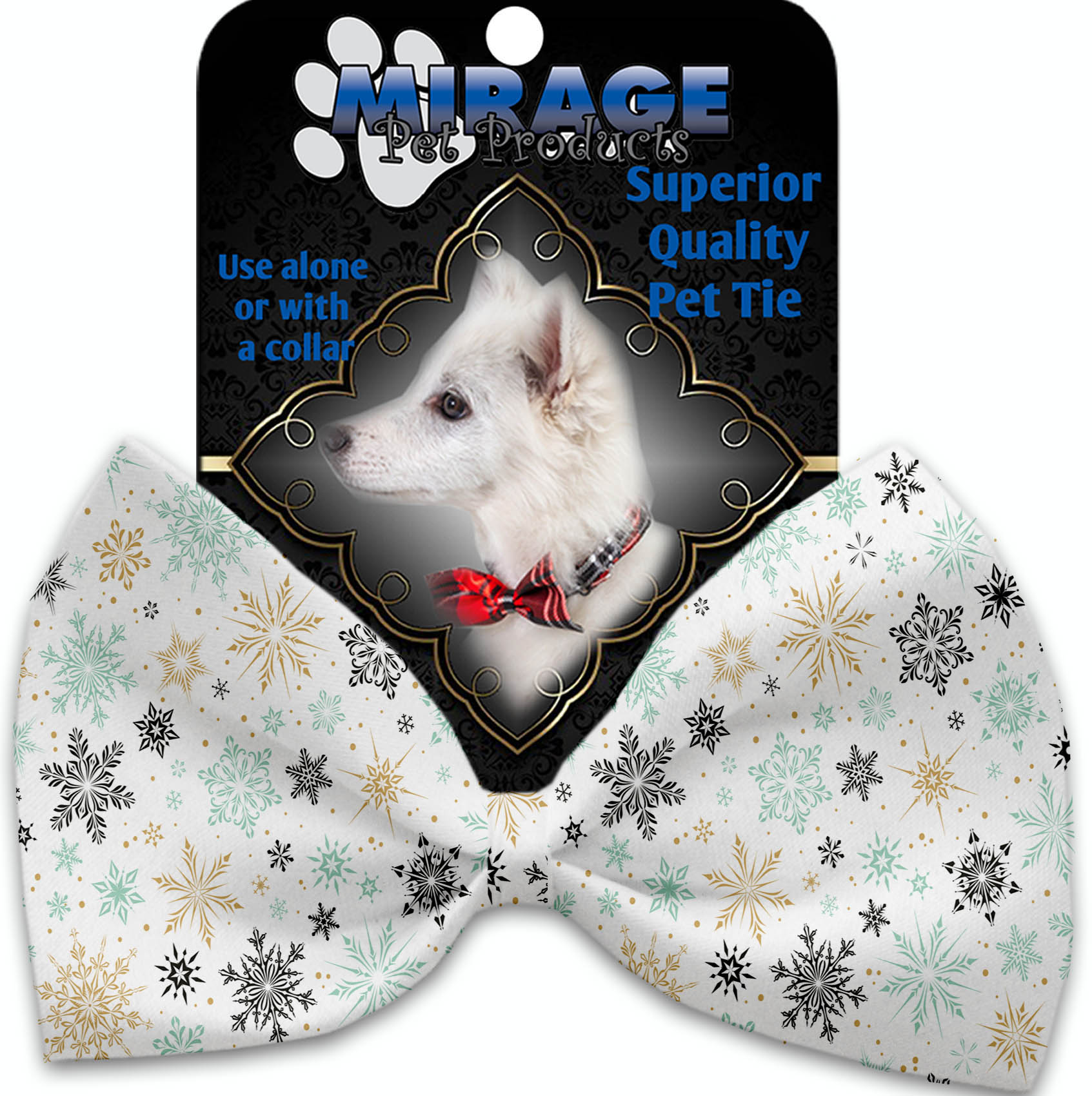 Vintage Snowflakes Pet Bow Tie Collar Accessory with Velcro