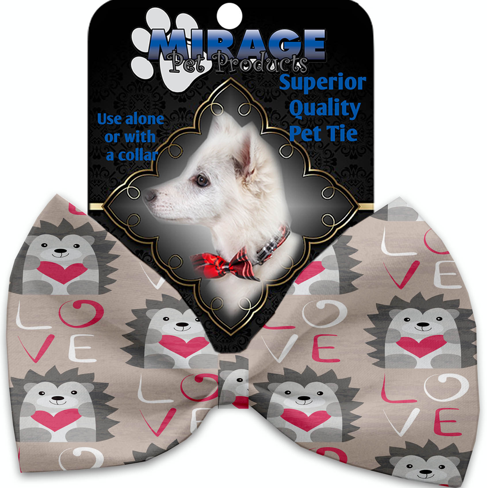 Hedgehog Love Pet Bow Tie Collar Accessory with Velcro