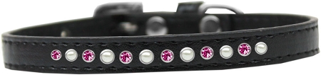 Pearl and Pink Crystal Size 8 Black Puppy Collar