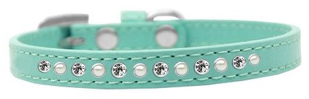 Pearl and Clear Crystal Size 8 Aqua Puppy Collar