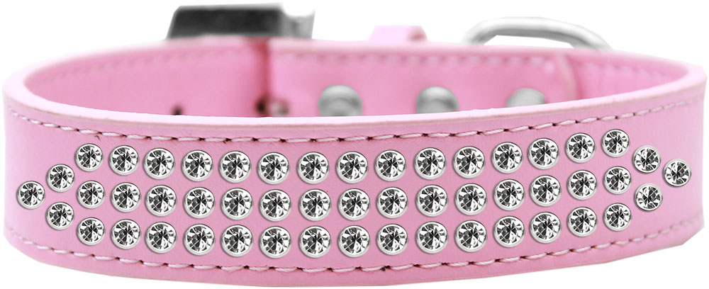 Three Row Clear Crystal Dog Collar Light Pink Size 14