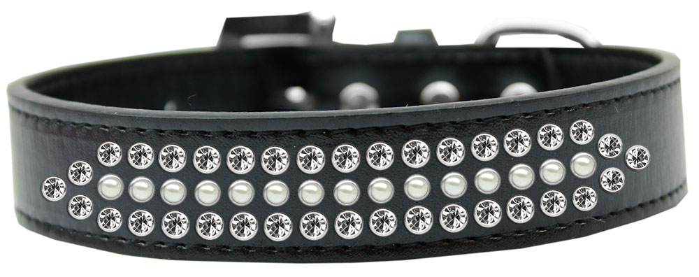 Ritz Pearl and Clear Crystal Dog Collar Black Size 16