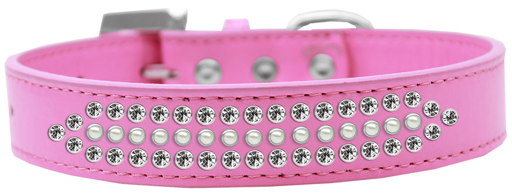 Ritz Pearl and Clear Crystal Dog Collar Bright Pink Size 14