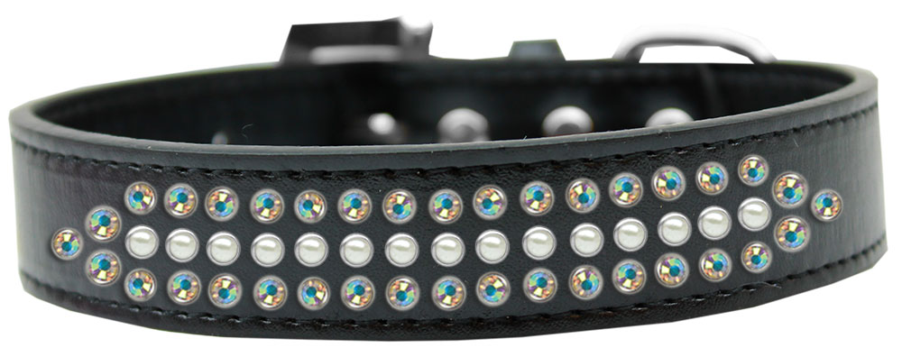 Ritz Pearl and AB Crystal Dog Collar Black Size 16