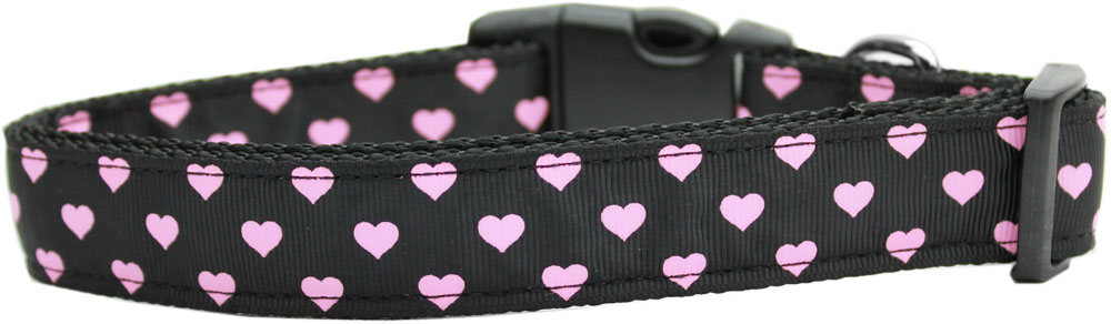 Pink and Black Dotty Hearts Nylon Dog Collars Medium