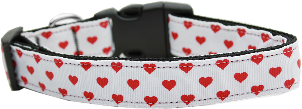 White and Red Dotty Hearts Nylon Dog Collars Medium