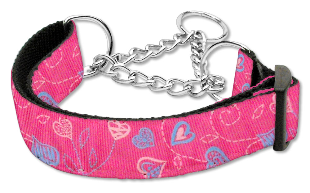 Crazy Hearts Nylon Collars Martingale Bright Pink Large