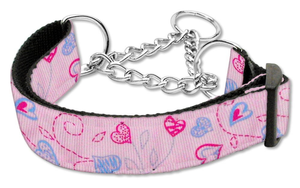 Crazy Hearts Nylon Collars Martingale Light Pink Large
