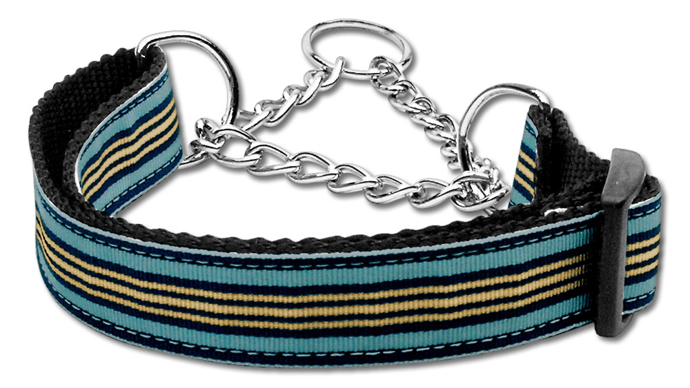 Preppy Stripes Nylon Ribbon Collars Martingale Light Blue/Khaki Medium