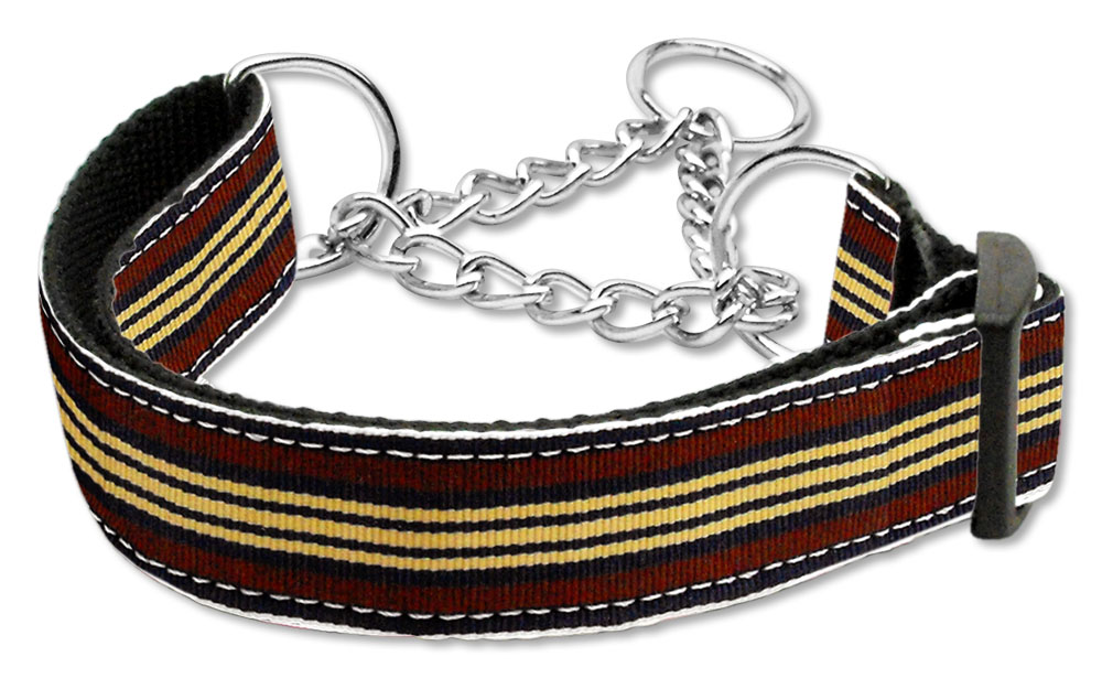 Preppy Stripes Nylon Ribbon Collars Martingale Brown/Khaki Large