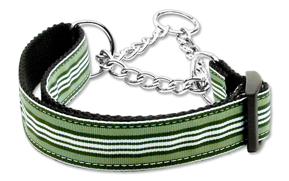 Preppy Stripes Nylon Ribbon Collars Martingale Green/White Medium