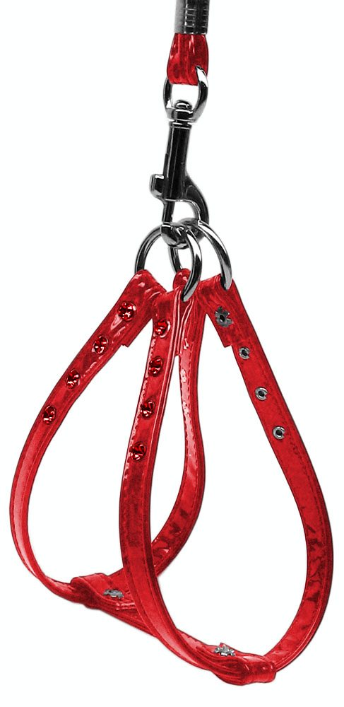 Glossy Patent Step In Harness Red 3/8 Match-Jwl Leash Silver Hrdw