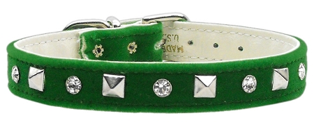 Velvet Crystal and Pyramid Collars Green 16