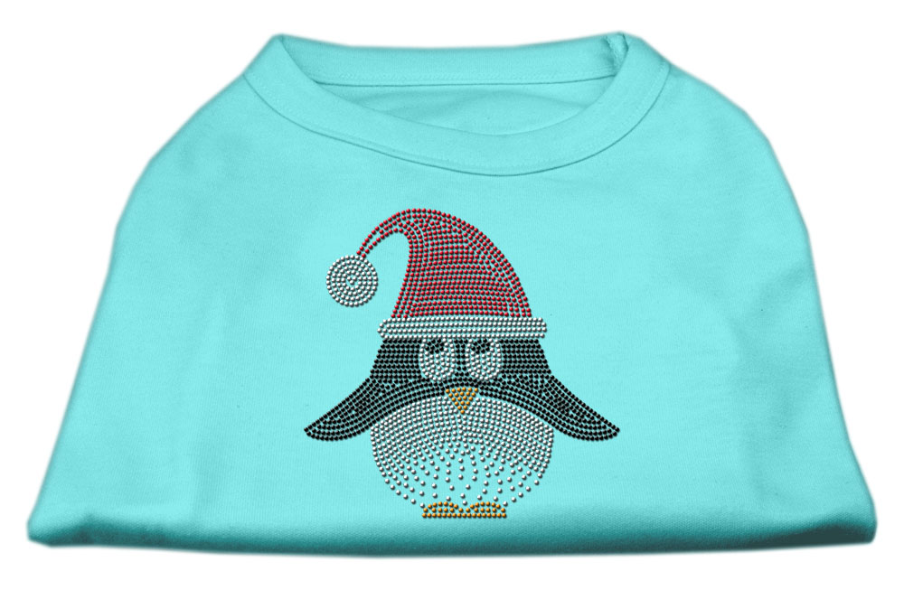 Santa Penguin Rhinestone Dog Shirt Aqua Sm