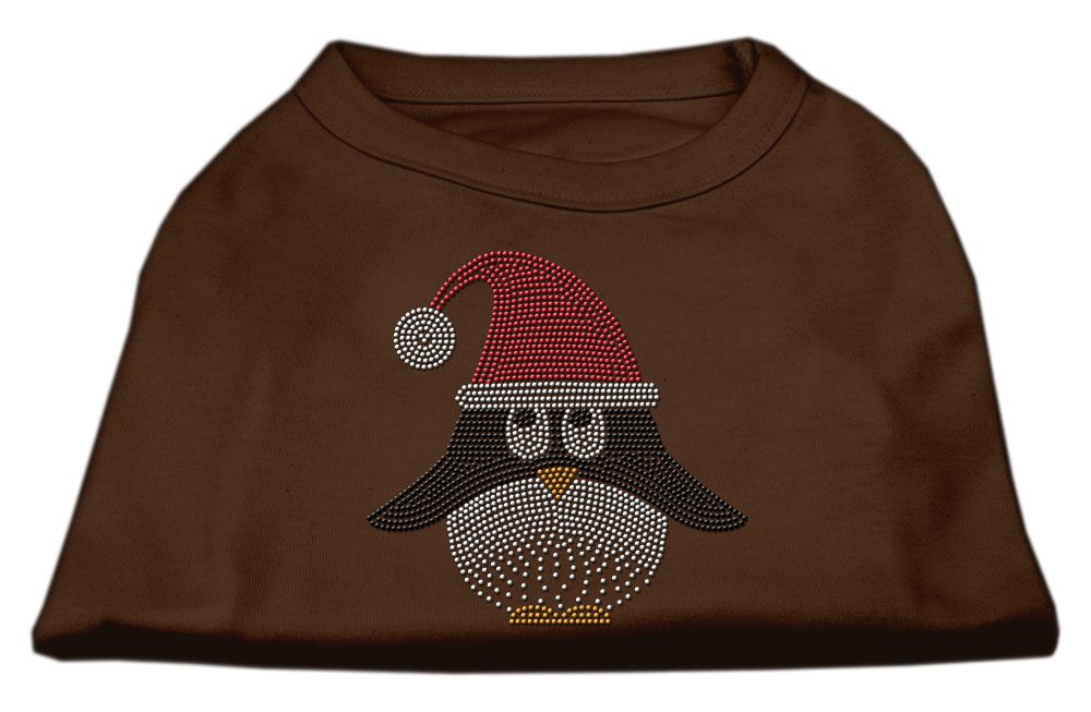 Santa Penguin Rhinestone Dog Shirt Brown Med
