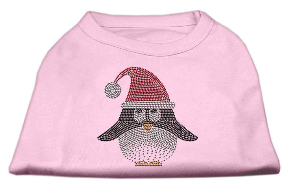 Santa Penguin Rhinestone Dog Shirt Light Pink Med