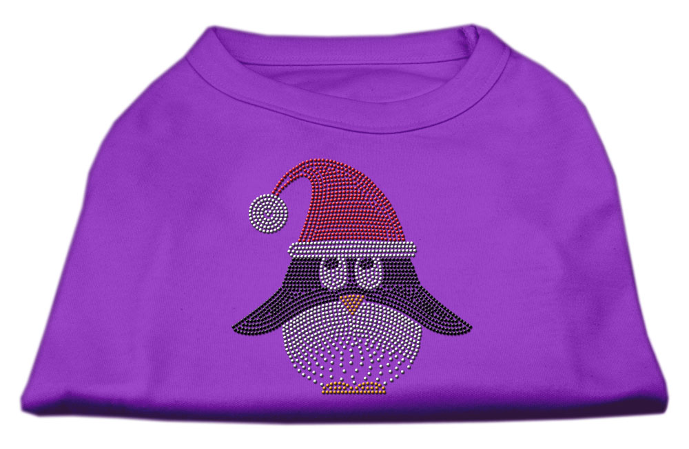 Santa Penguin Rhinestone Dog Shirt Purple Med