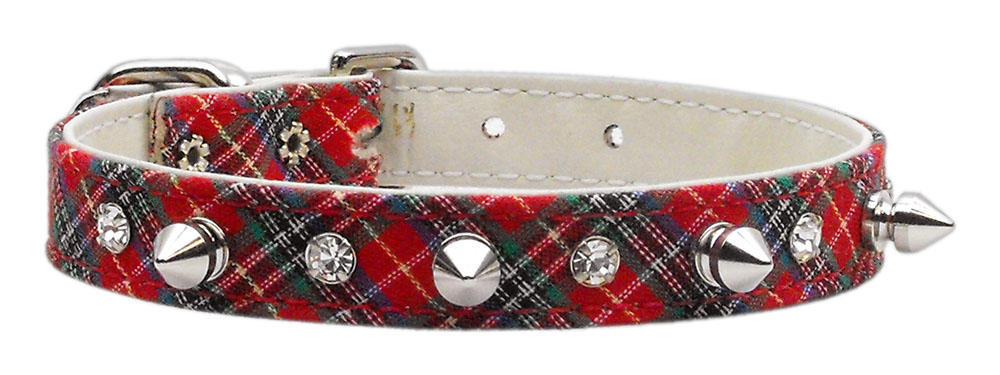 School Days Crystal and Spike Collars Red Plaid 14