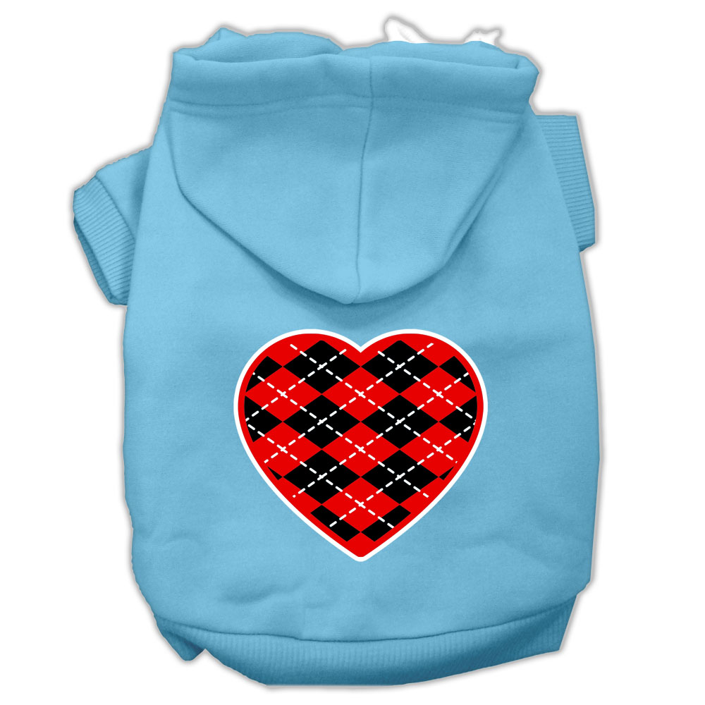 Argyle Heart Red Screen Print Pet Hoodies Baby Blue Size Med