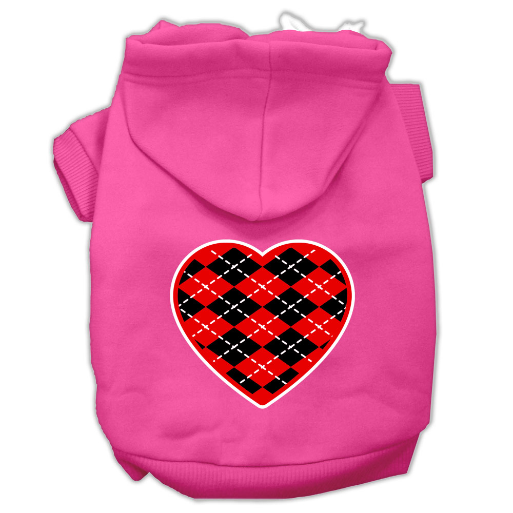 Argyle Heart Red Screen Print Pet Hoodies Bright Pink Size XS