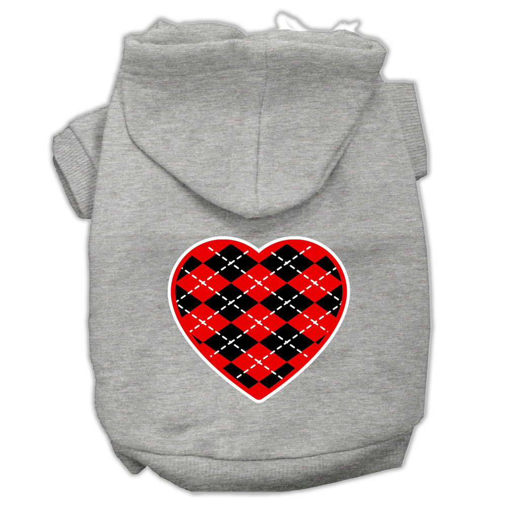 Argyle Heart Red Screen Print Pet Hoodies Grey Size XS