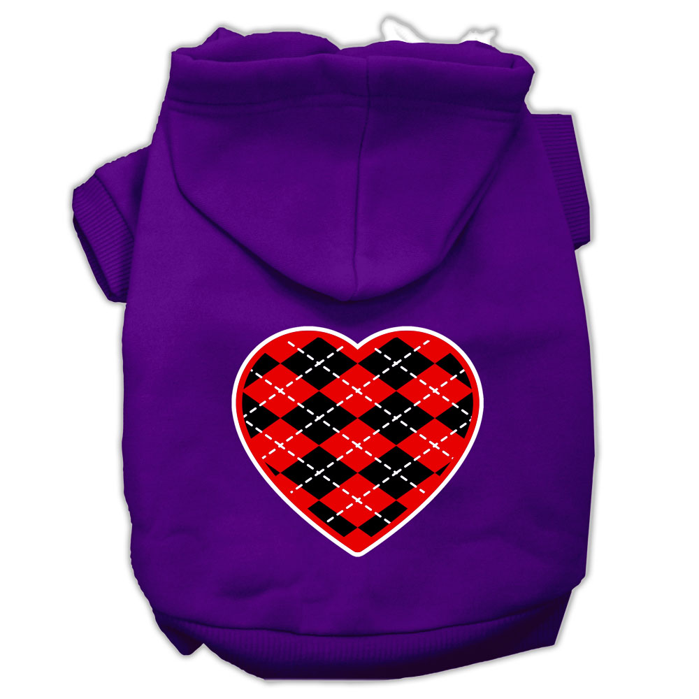 Argyle Heart Red Screen Print Pet Hoodies Purple Size XL