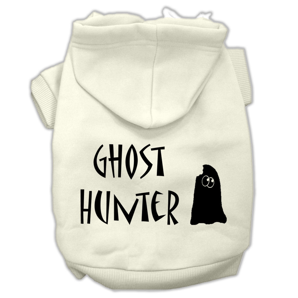 Ghost Hunter Screen Print Pet Hoodies Cream with Black Lettering Med
