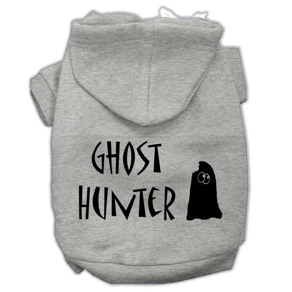 Ghost Hunter Screen Print Pet Hoodies Grey with Black Lettering Sm