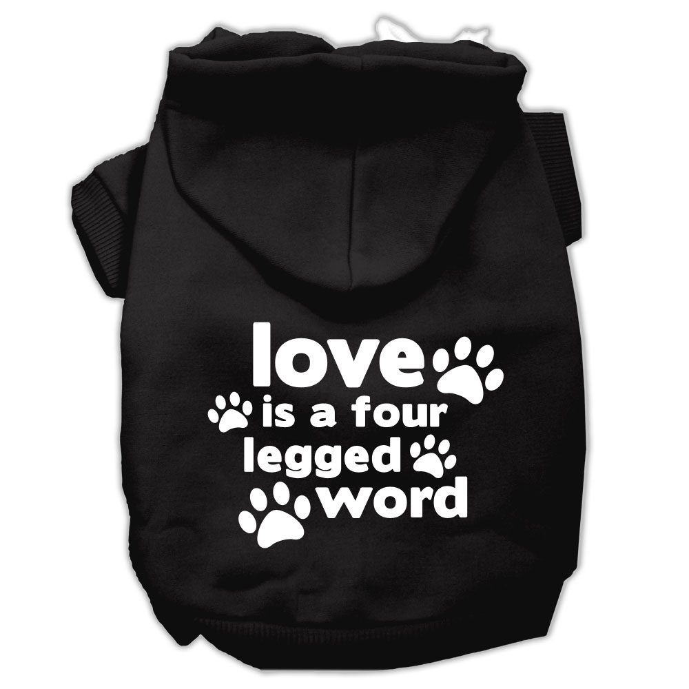 Love is a Four Leg Word Screen Print Pet Hoodies Black Size XL