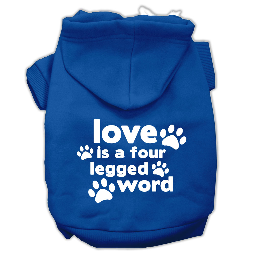 Love is a Four Leg Word Screen Print Pet Hoodies Blue Size XS