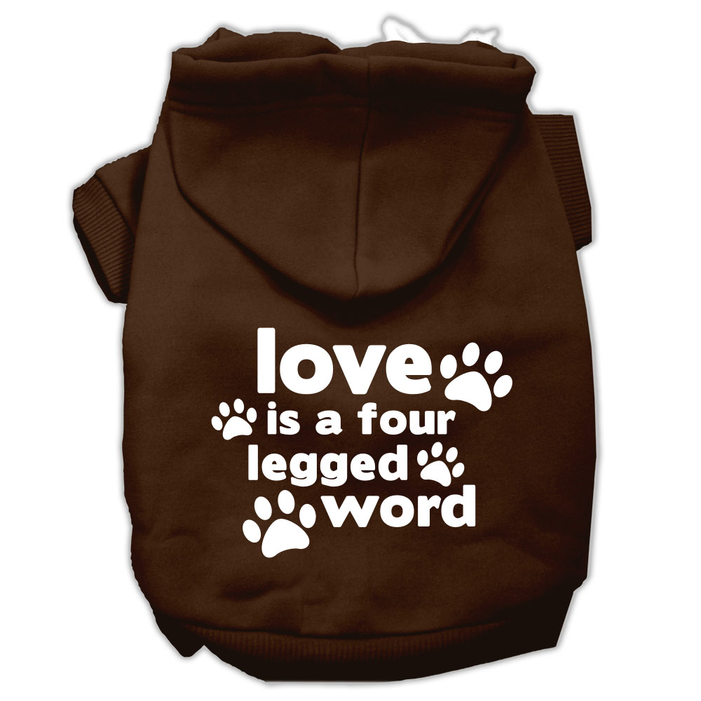 Love is a Four Leg Word Screen Print Pet Hoodies Brown Size XS