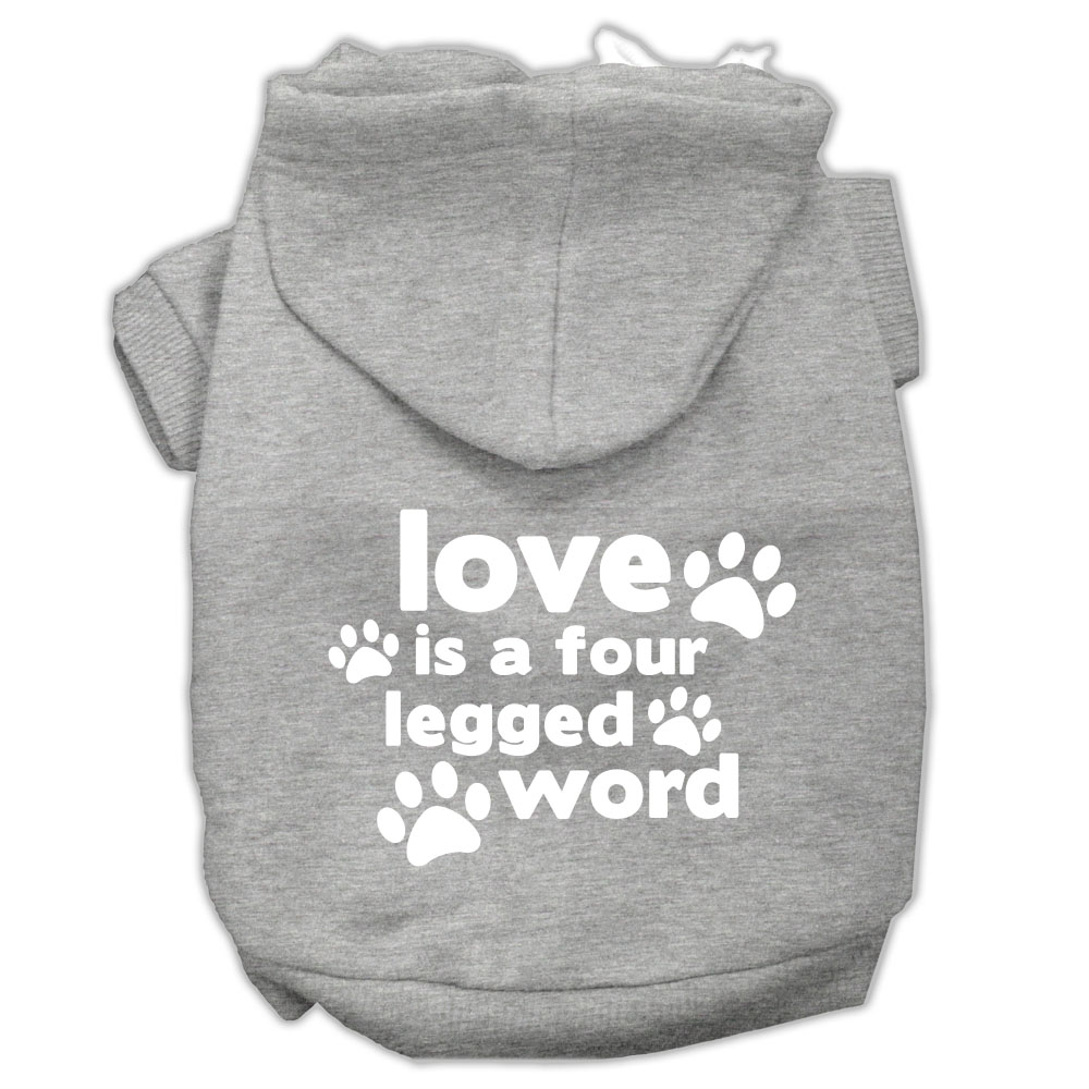 Love is a Four Leg Word Screen Print Pet Hoodies Grey Size Med