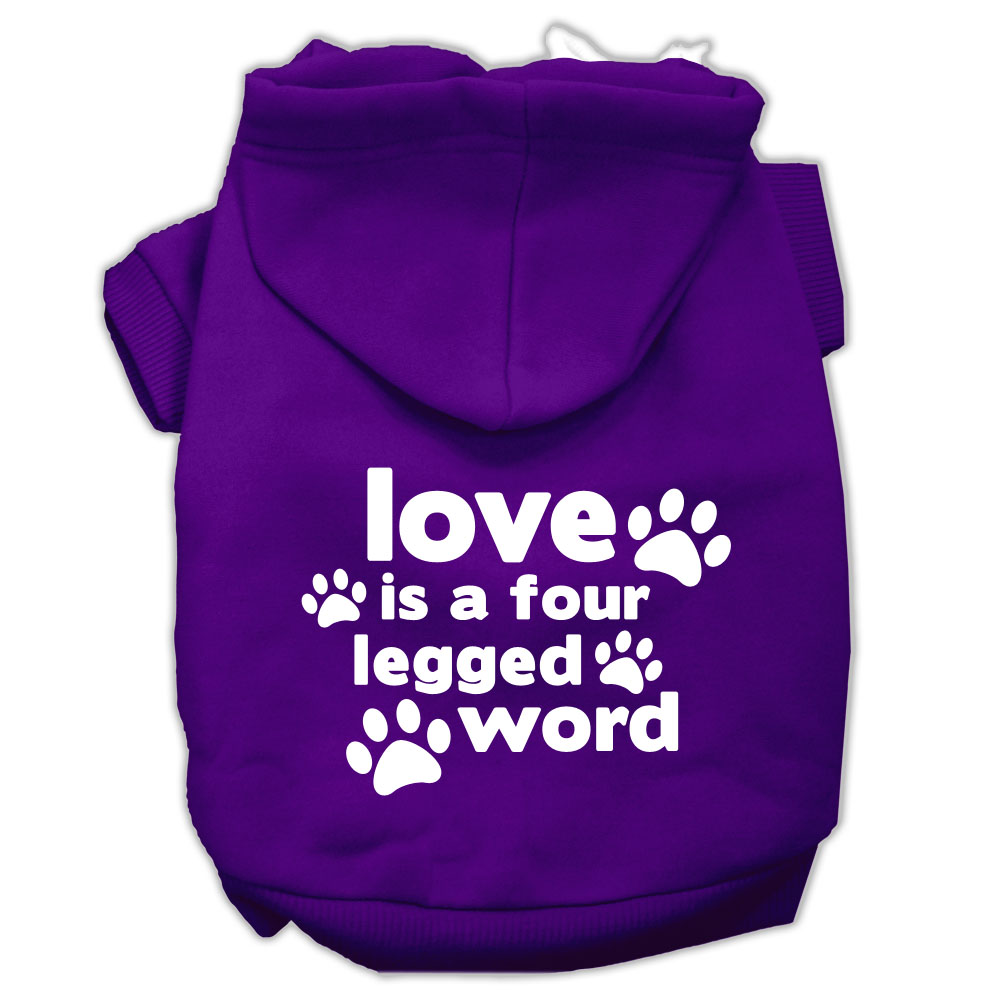 Love is a Four Leg Word Screen Print Pet Hoodies Purple Size XL