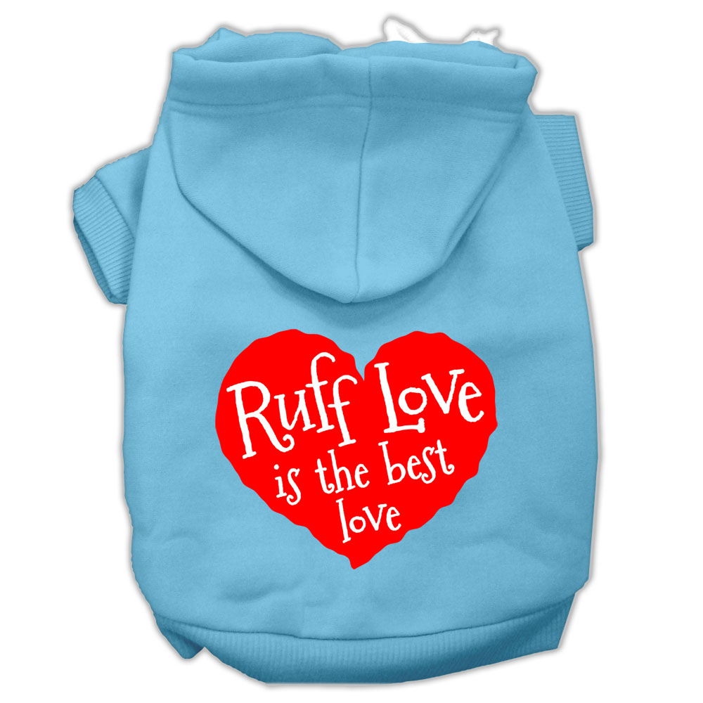 Ruff Love Screen Print Pet Hoodies Baby Blue Size Med