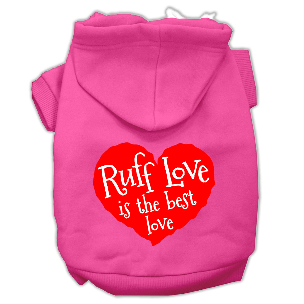 Ruff Love Screen Print Pet Hoodies Bright Pink Size Lg